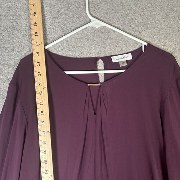 Calvin Klein‎ Women’s Plus Size 2X  Long Sleeve Semi Sheer Blouse Plum Purple - Picture 6 of 12